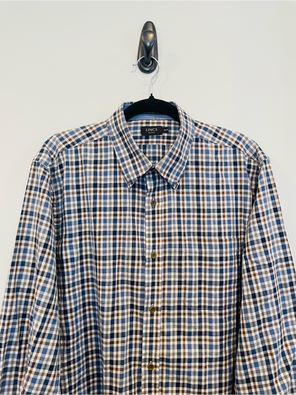 Lincs DC & co Blue and White Plaid Button-Down Shirt - Picture 6 of 10